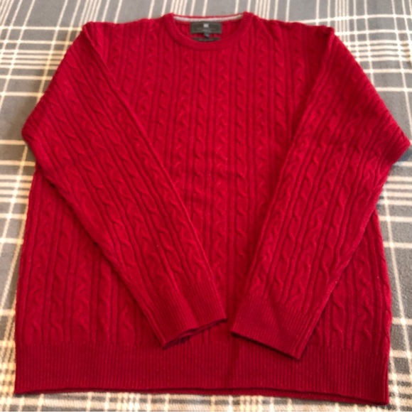 M & S Collection Red Regular Fit Pure Lambswool Cable Knit Crewneck Sweater